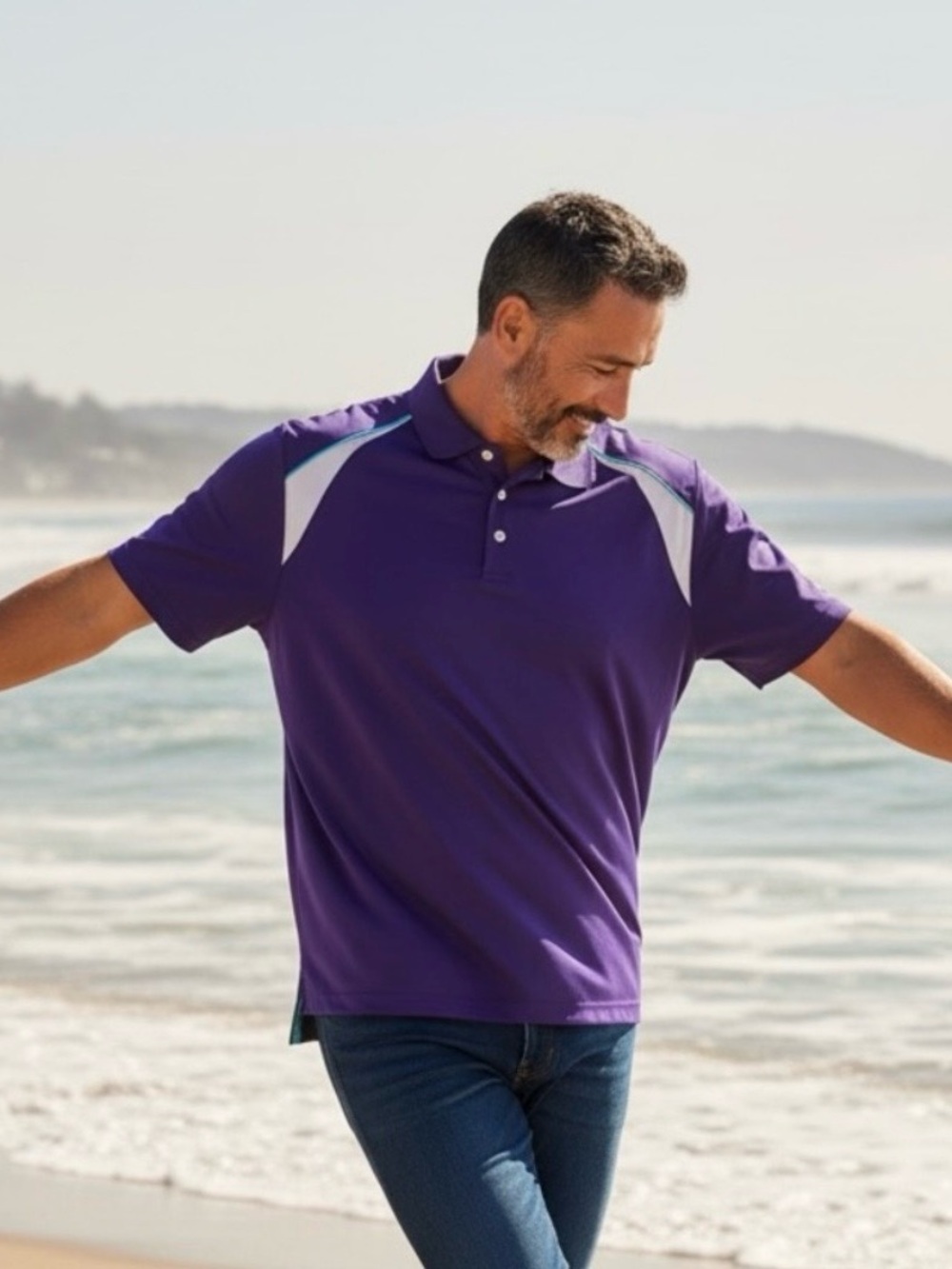 Men's Players Purple Contrast-Panel Polo Shirt size 2X